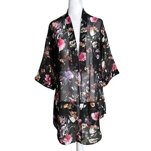 Poscilla Black Floral Open Front Kimono size L